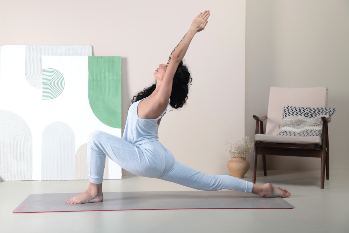 Woman in morning yoga sequence